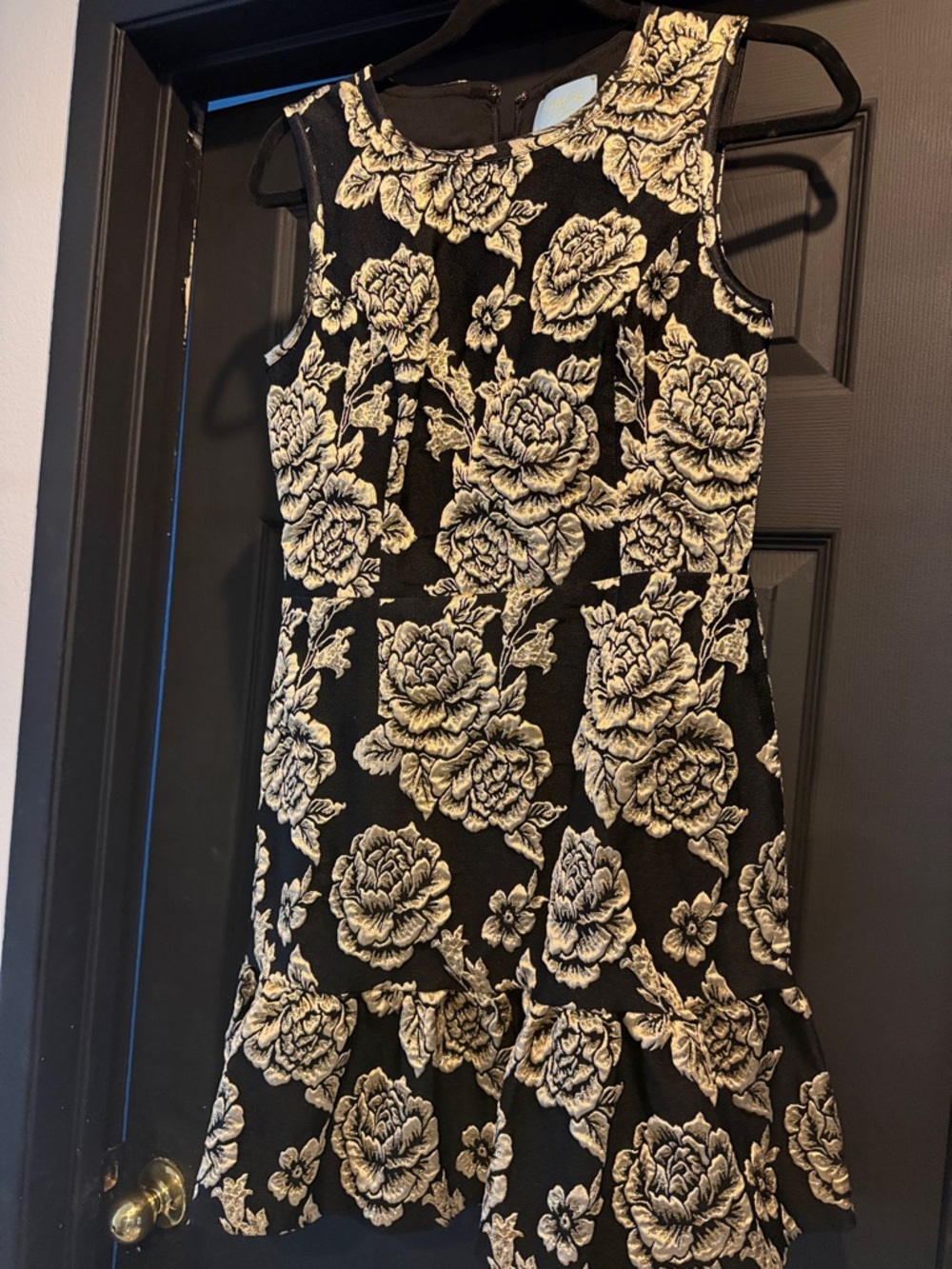 Cece 3d Black Dress with Cream Floral Jacquard